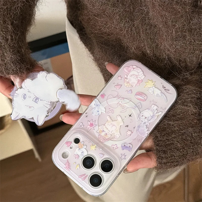 Kawaii Katze Magnetische Handyhülle mit Magsafe Ständer