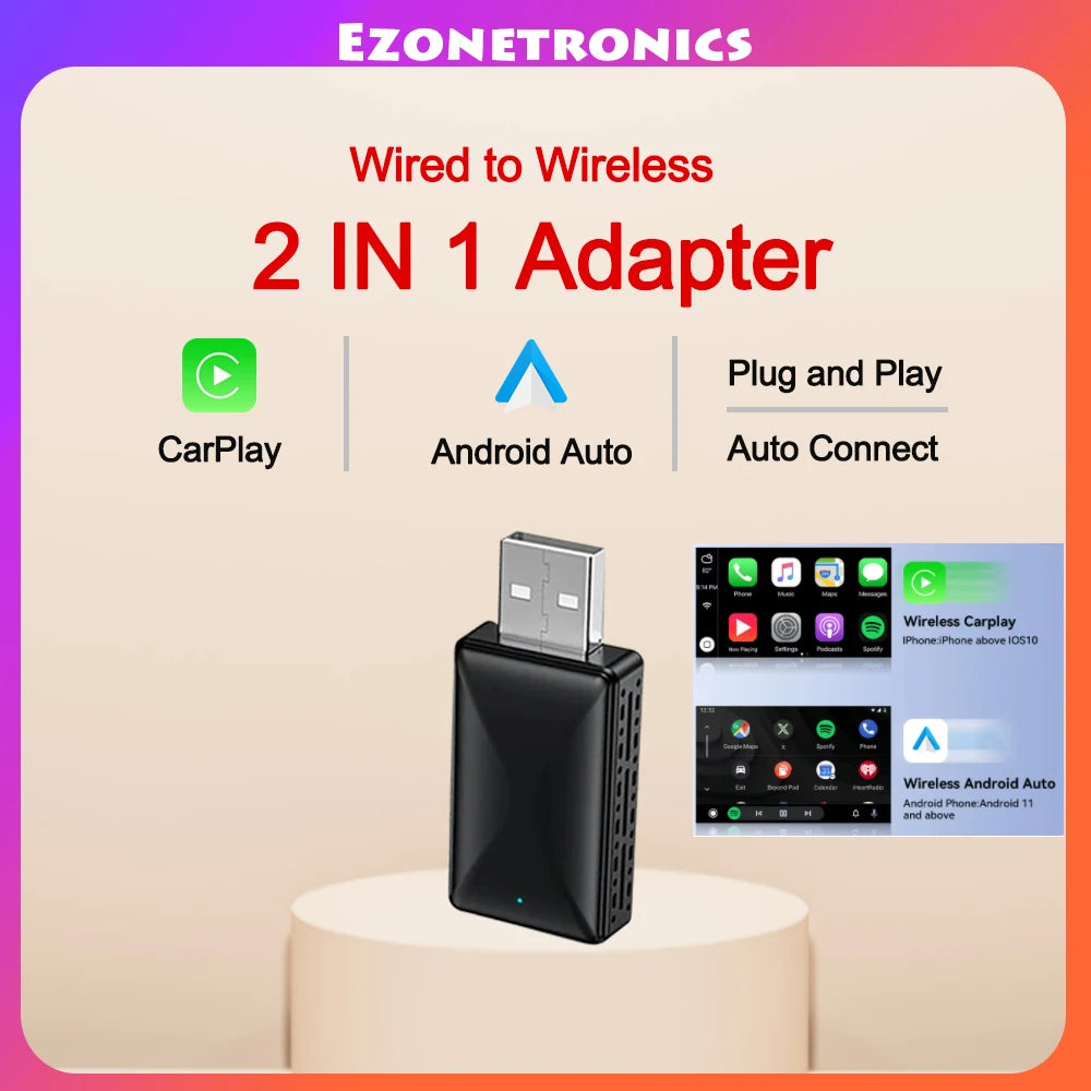 2in1 CarPlay Android Auto Adapter USB Plug & Play