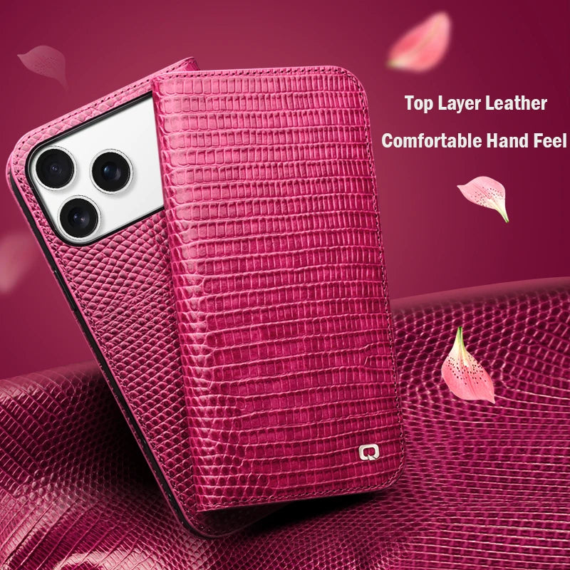 Handgefertigte Lederhülle mit Kartenfach für iPhone 17 Pro