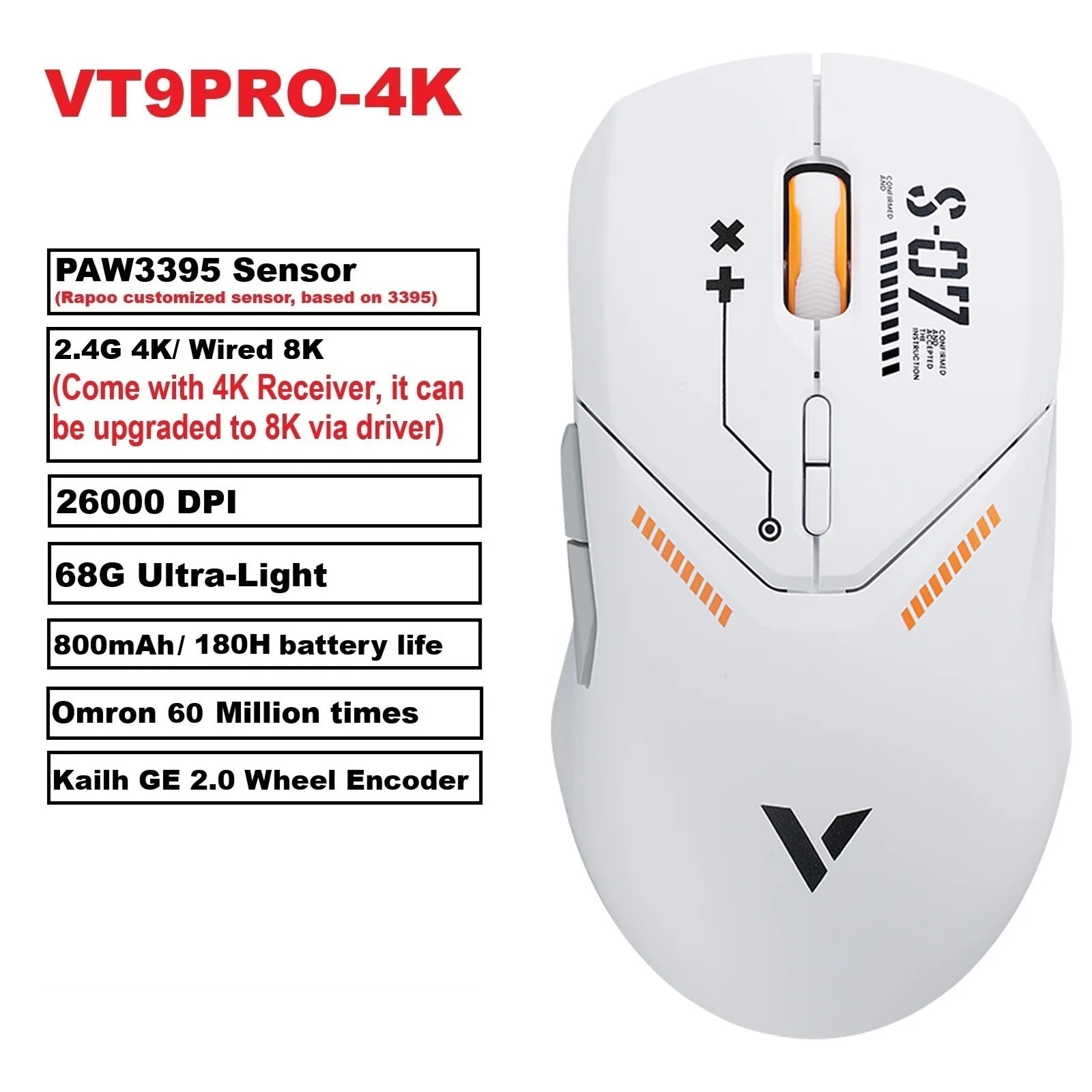Ultraleichte Gaming-Maus 26000 DPI mit Dual-Modus