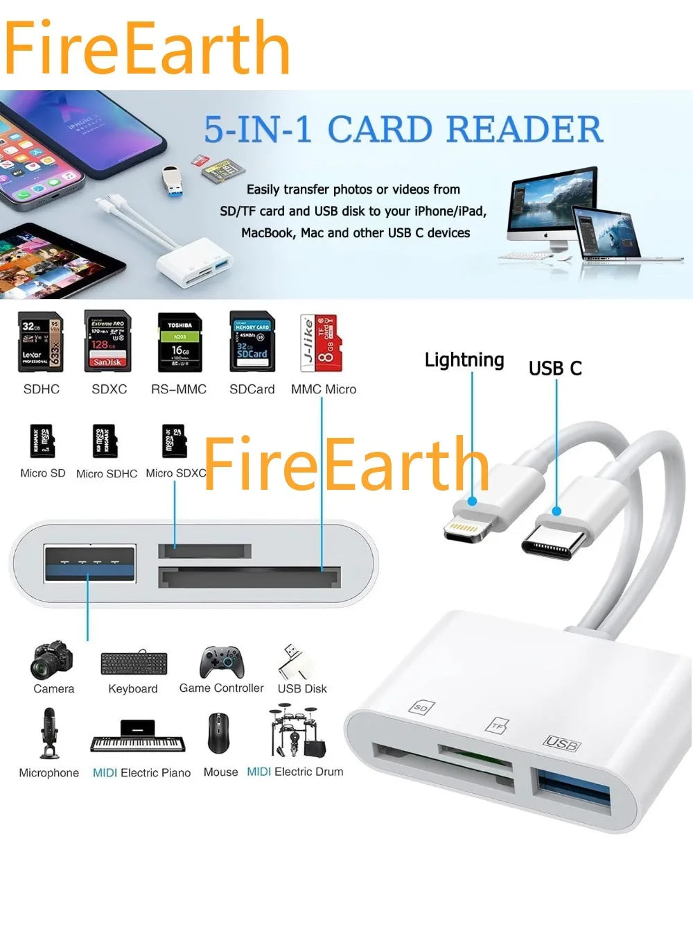 Dual-Port SD Kartenleser Lightning USB-C Adapter