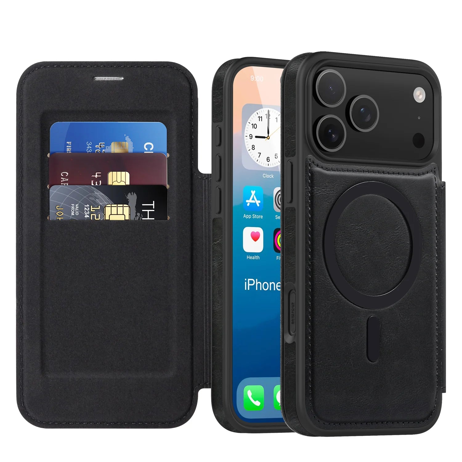 Luxuriöse RFID-blockierende Magnet Ledertasche für iPhone 17