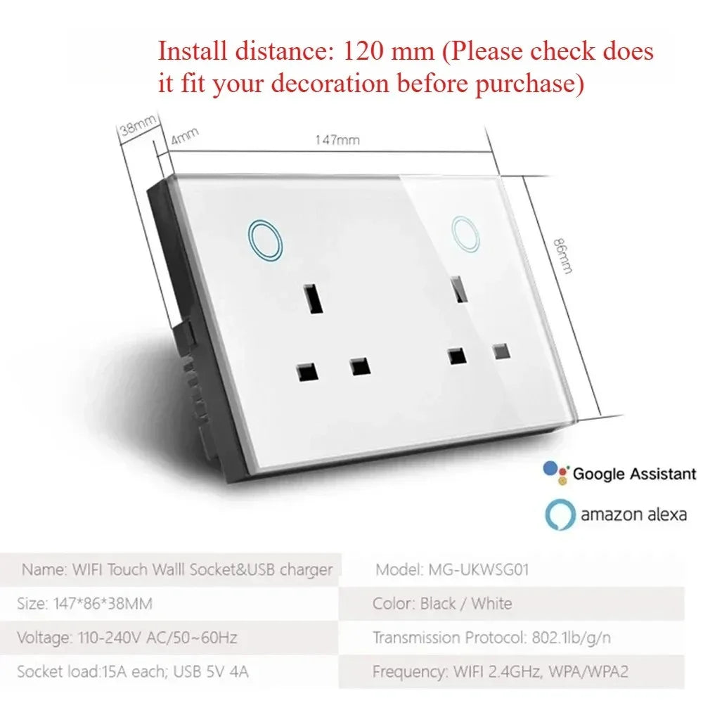 Smart WiFi socket UK Dual with USB-C 20W