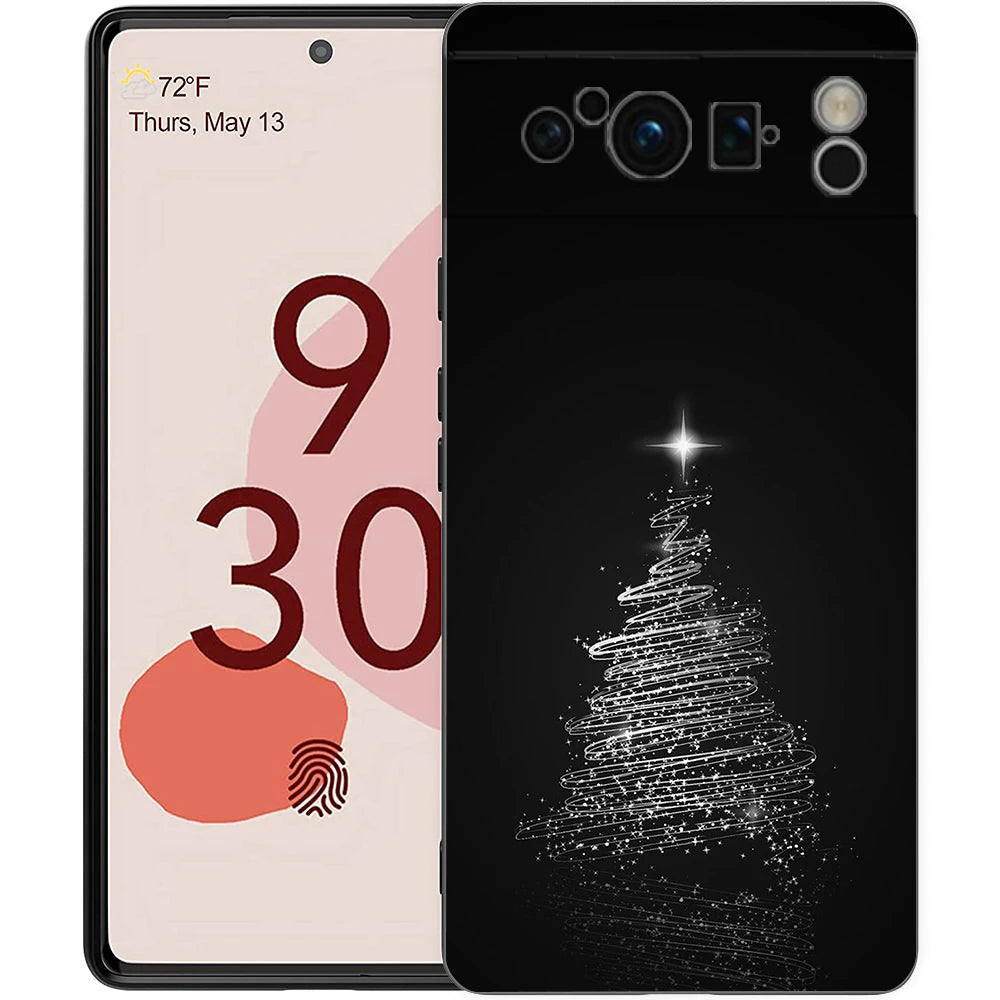 Stylische Frohe Weihnachten TPU Hülle für Google Pixel 9 Pro XL halb umwickelt 360 Grad Schutz stoßfest kratzfest rutschfest Cartoon Tier Anime Design
