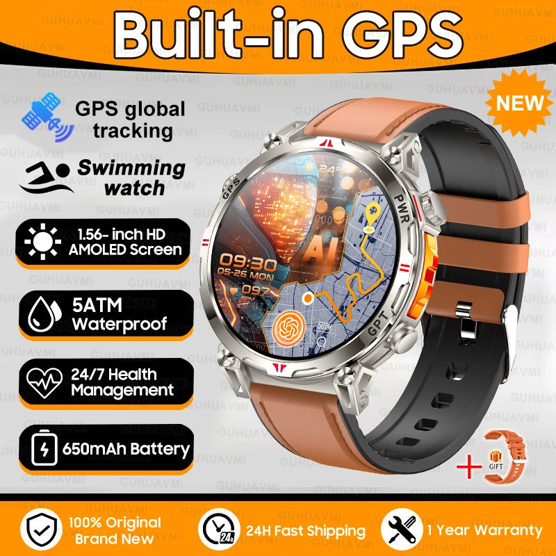 Robuste GPS Militär-Smartwatch 5ATM Dualband Kompass