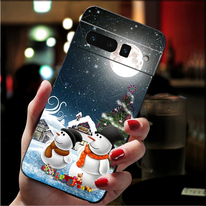 Weiche Weihnachts TPU Hülle für Google Pixel 8 und 9 Serie stoßfest flexibel rutschfest langlebig passgenau weihnachtliches Silikon Case