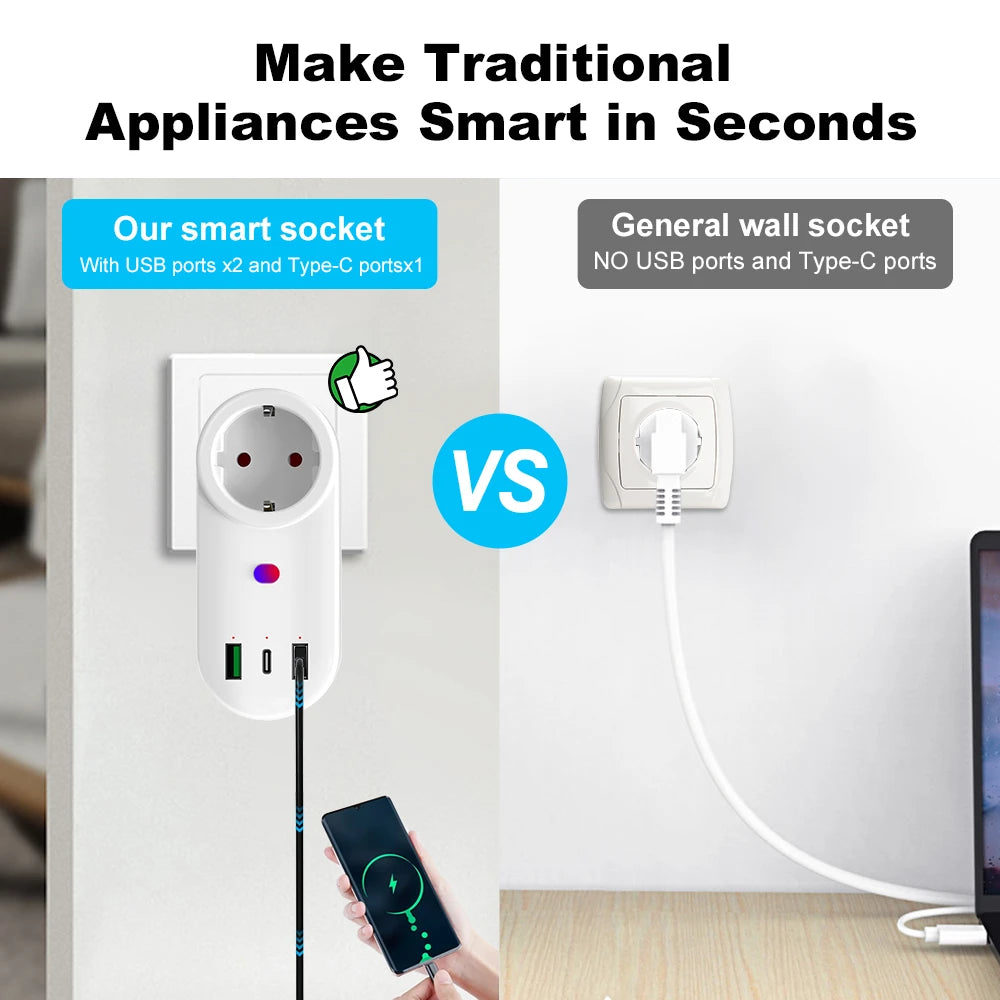 Smart WLAN Steckdose EU/UK/US USB Type-C 16A