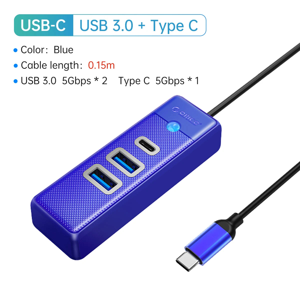 USB 3.0 HUB 4-Port Type-C Splitter