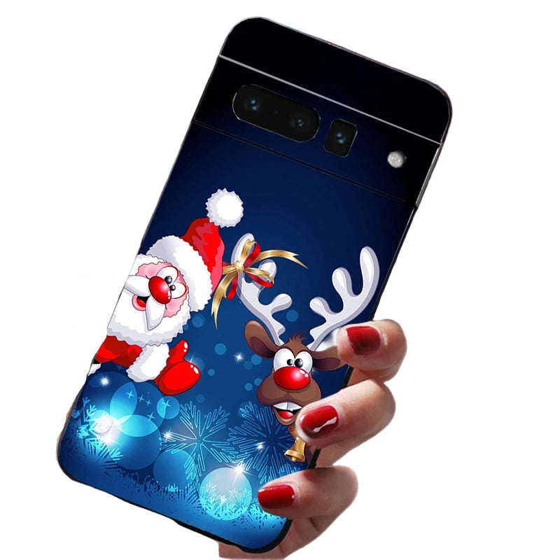 Weiche Weihnachts TPU Hülle für Google Pixel 8 und 9 Serie stoßfest flexibel rutschfest langlebig passgenau weihnachtliches Silikon Case