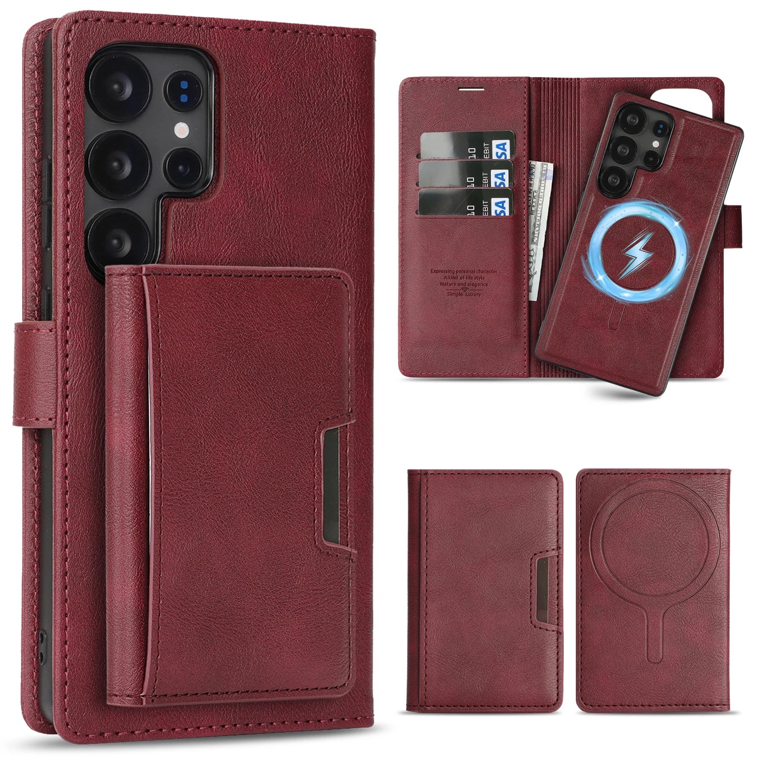3-in-1 Leder Wallet Hülle für Samsung Galaxy