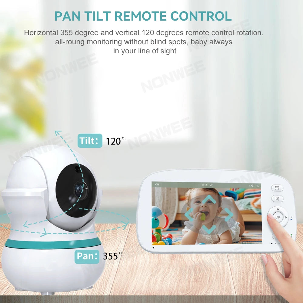 5" HD Baby Monitor with 360° PT Night Vision VOX Temp