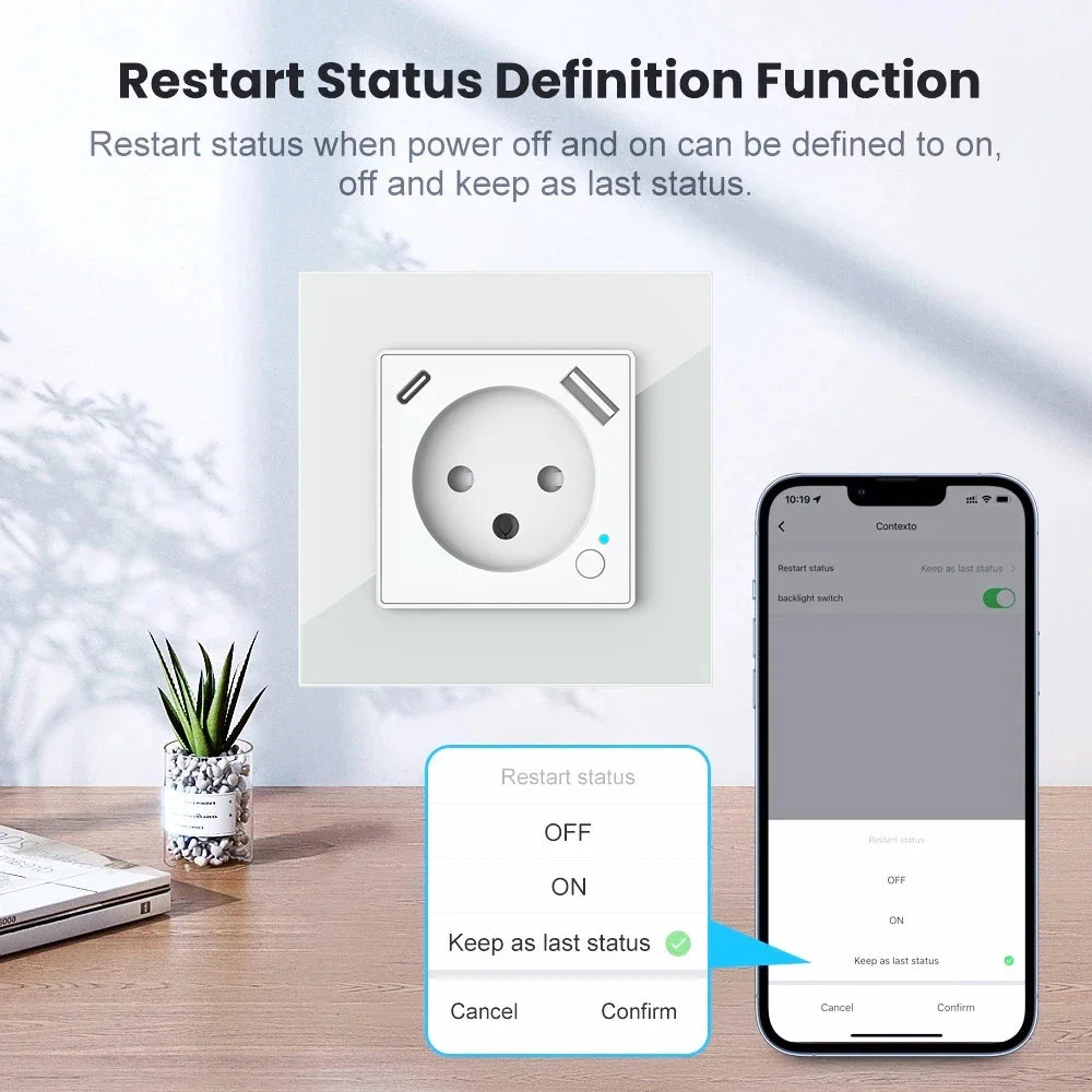 Smart Wi-Fi socket with USB-C charging port 20W