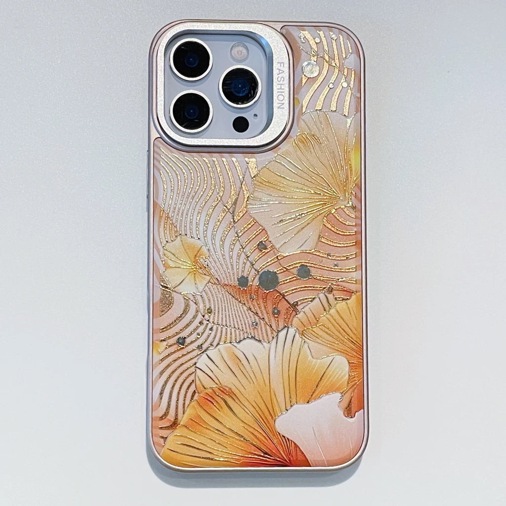 Kunstvolle Ginkgo Blatt Hülle für iPhone 17 mit Halter