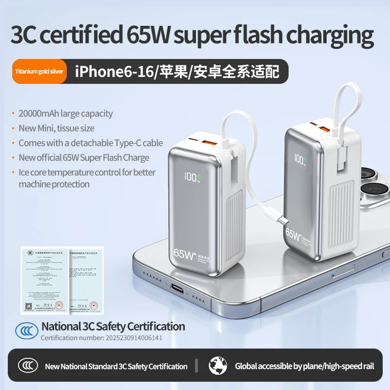 65W Powerbank 20000mAh Schnellladegerät für Laptop