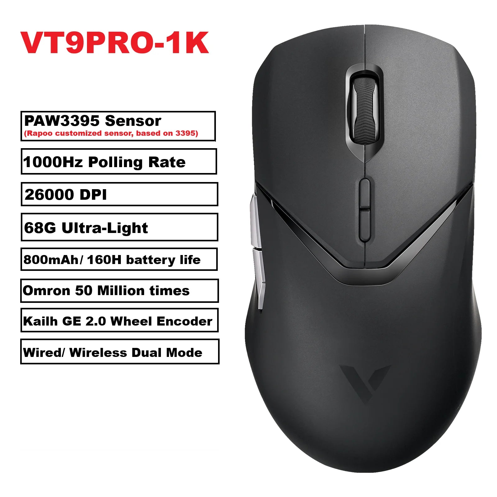 Ultraleichte Gaming-Maus 26000 DPI mit Dual-Modus