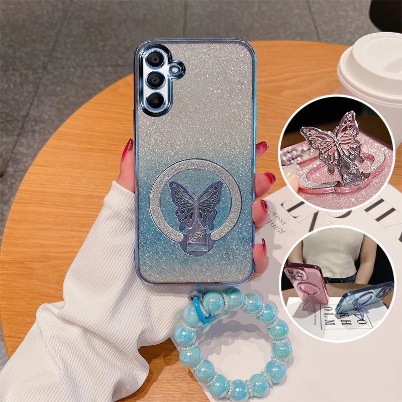 Glitzer Butterfly Hülle for Galaxy S25 mit Halter