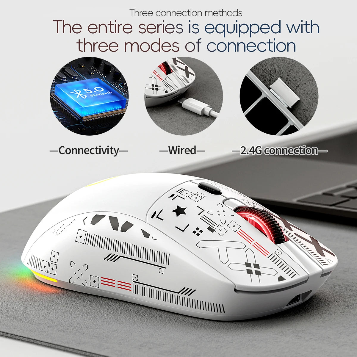 Leichte kabellose Gaming-Maus 3-Modus 2,4G BT