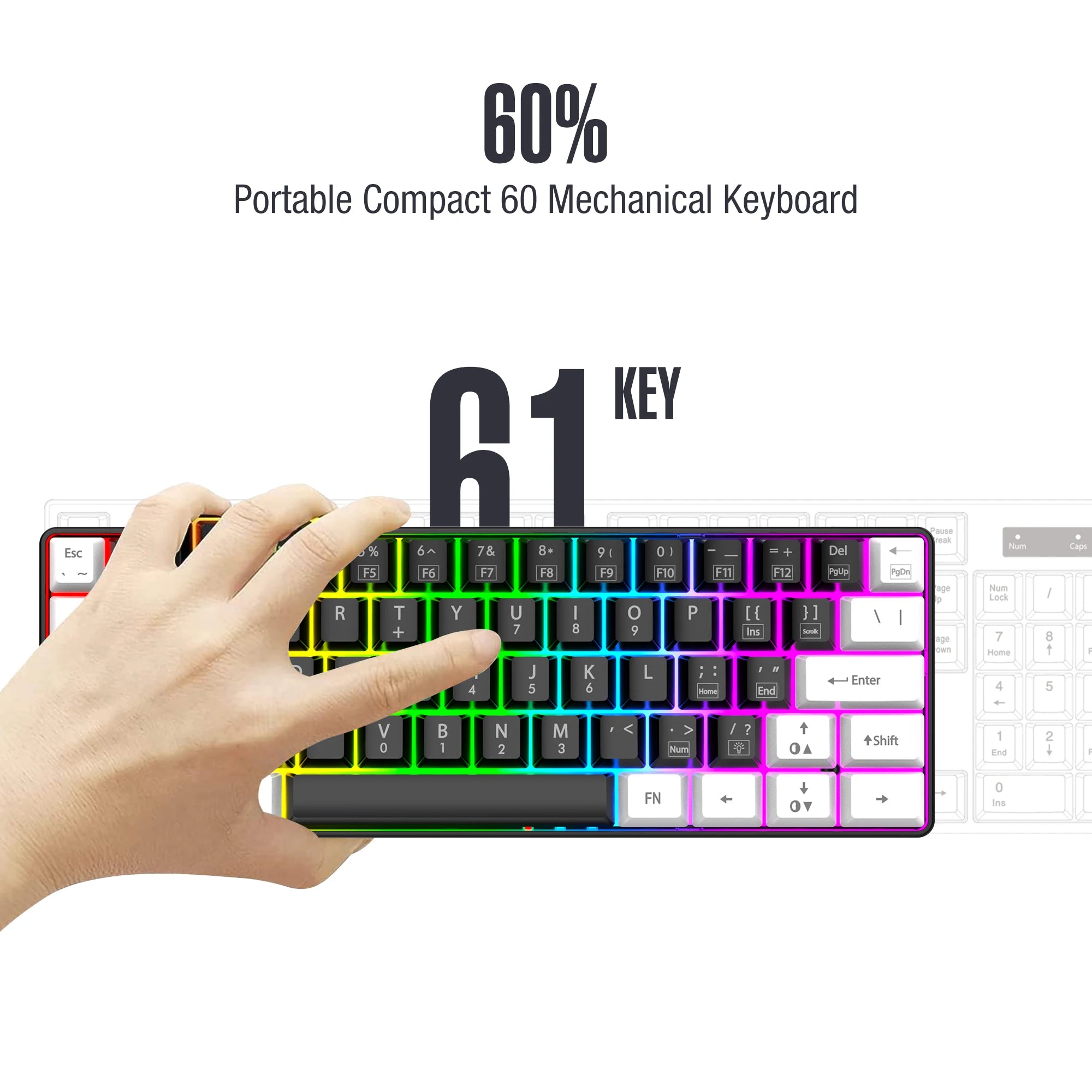 Kompakte 60% Gaming-Tastatur RGB