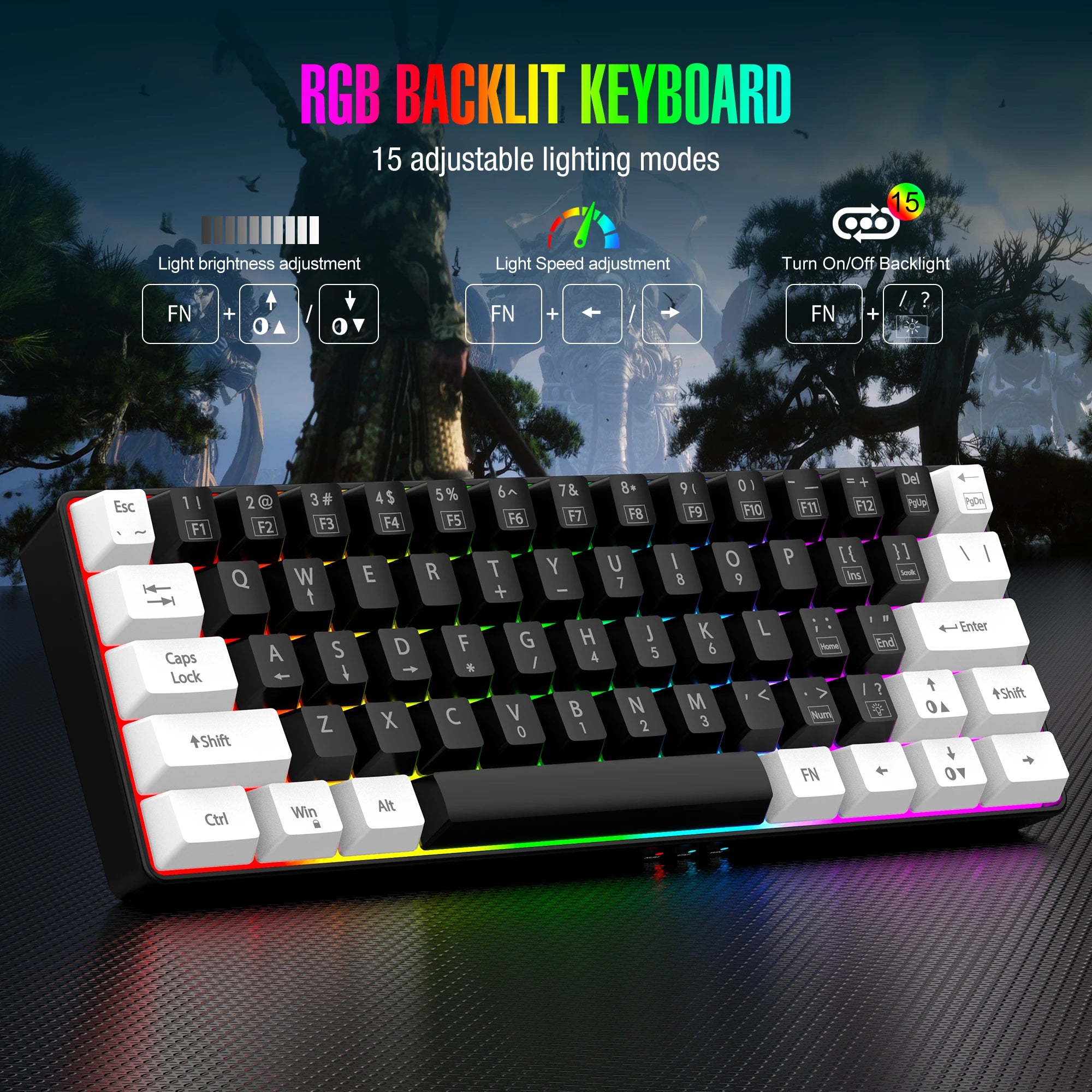 Kompakte 60% Gaming-Tastatur RGB
