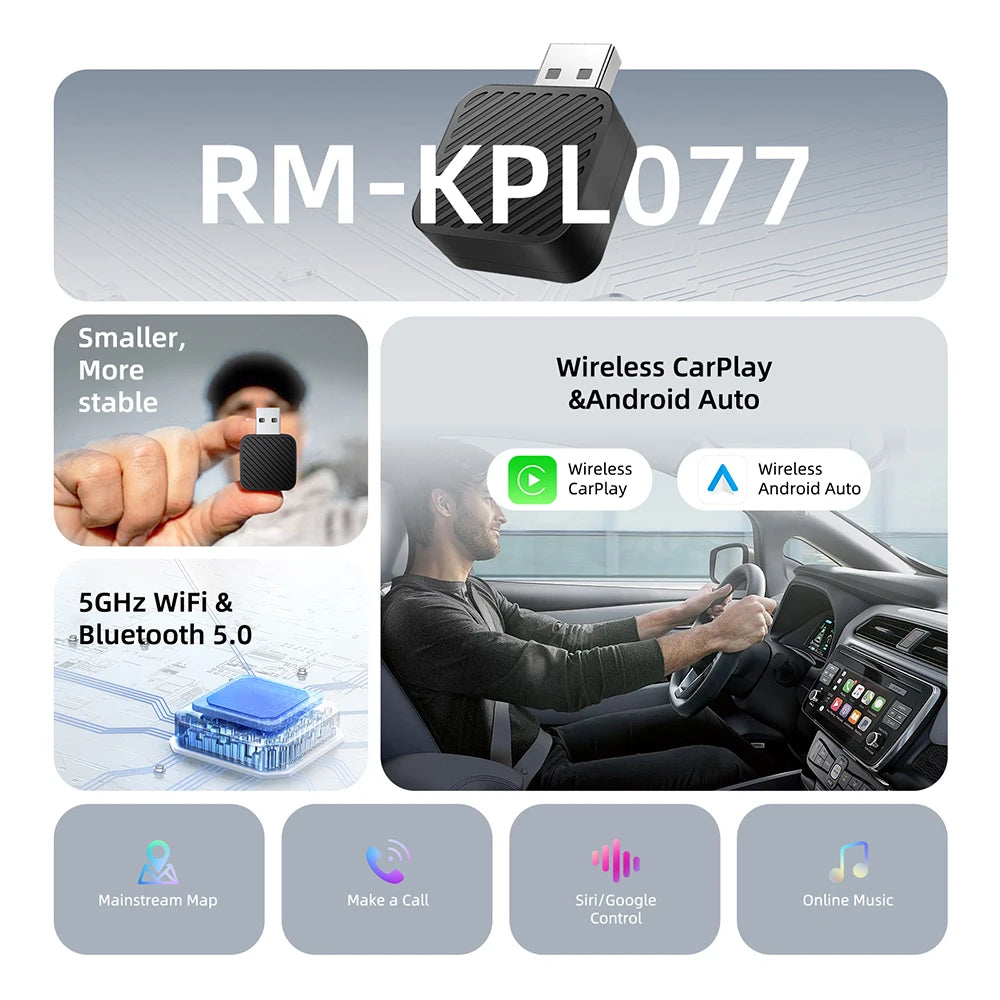 2-in-1 KI Adapter CarPlay Android Auto kabellos