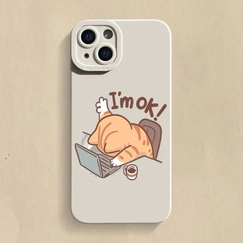 Cute Cat Silicone Phone Case for iPhone, Shockproof Soft Cover
