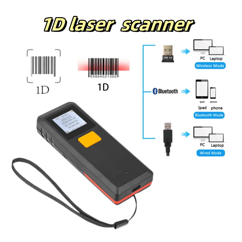 Tragbarer Mini Bluetooth Barcode Scanner mit Display