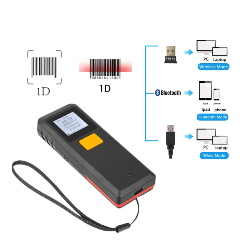 Portable Mini Bluetooth Barcode Scanner with Display