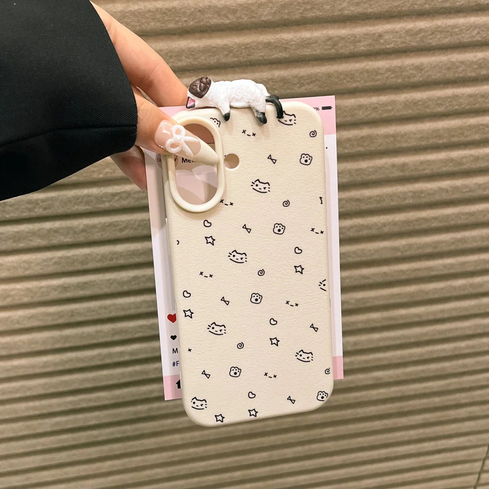 3D Katzen Leder Hülle für iPhone 17 & 16