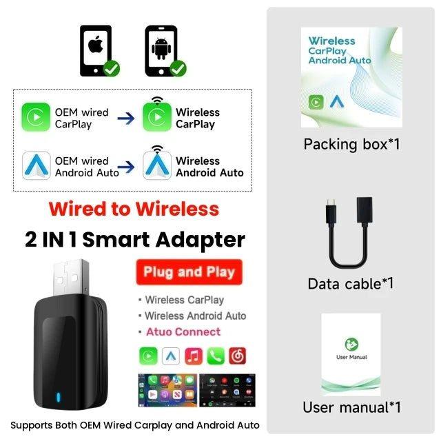 2in1 AI Box Adapter CarPlay Android Auto