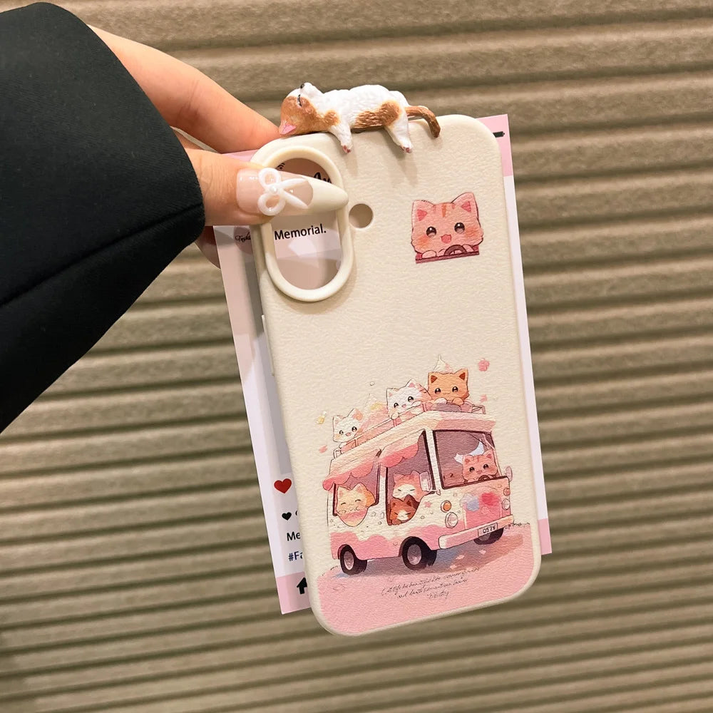 3D Katzen Leder Hülle für iPhone 17 & 16