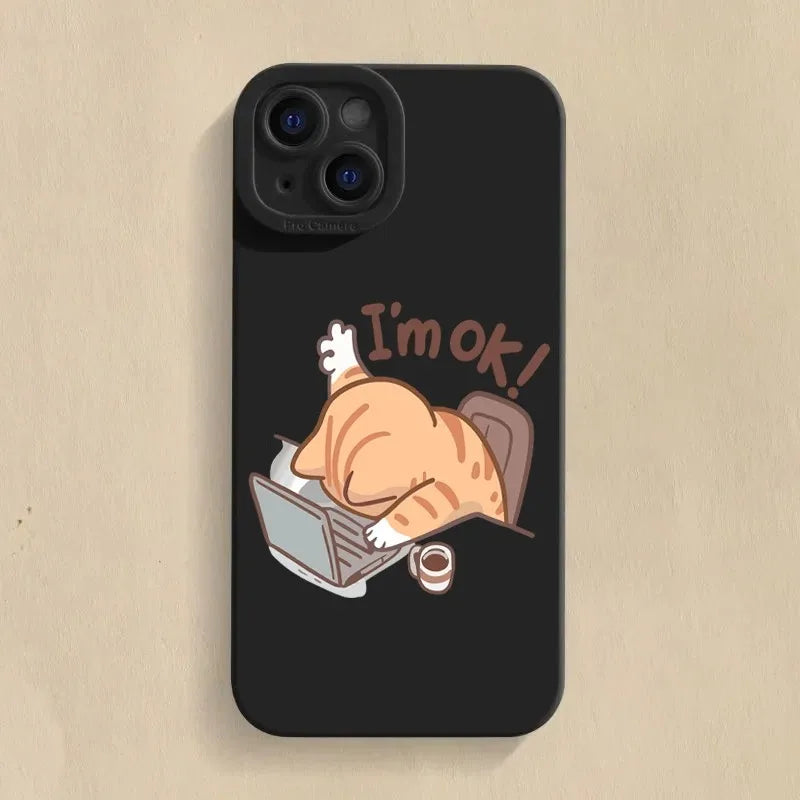 Cute Cat Silicone Phone Case for iPhone, Shockproof Soft Cover