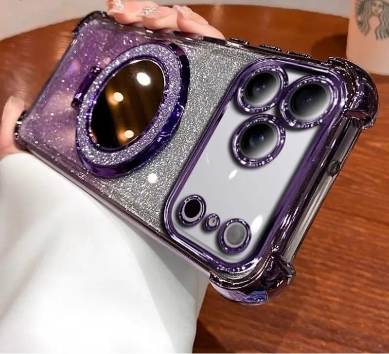 Glitzer Spiegel Hülle mit Ständer für iPhone 17