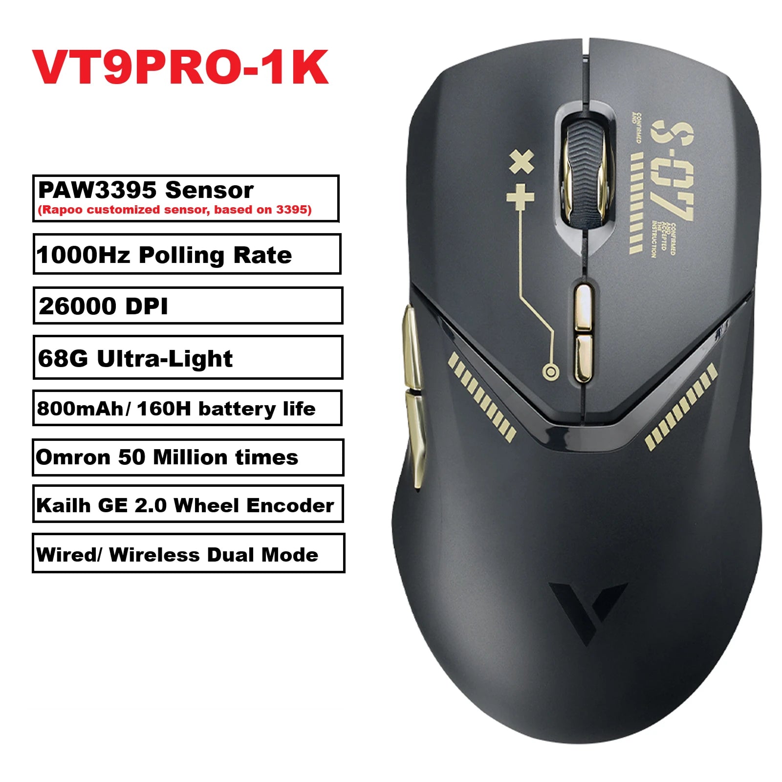 Ultraleichte Gaming-Maus 26000 DPI mit Dual-Modus