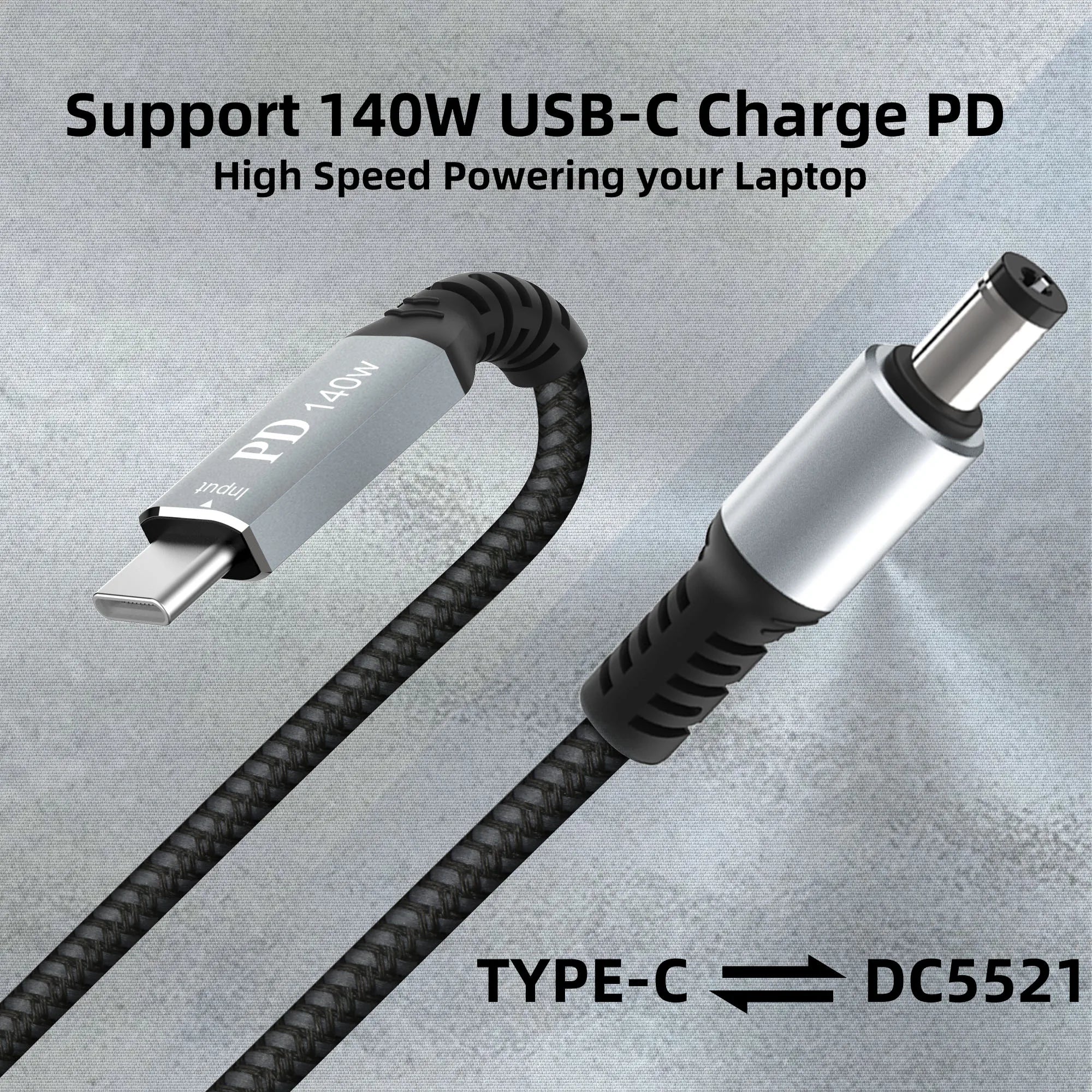 USB-C auf DC 5,5x2,1 mm Netzkabel Aluminium