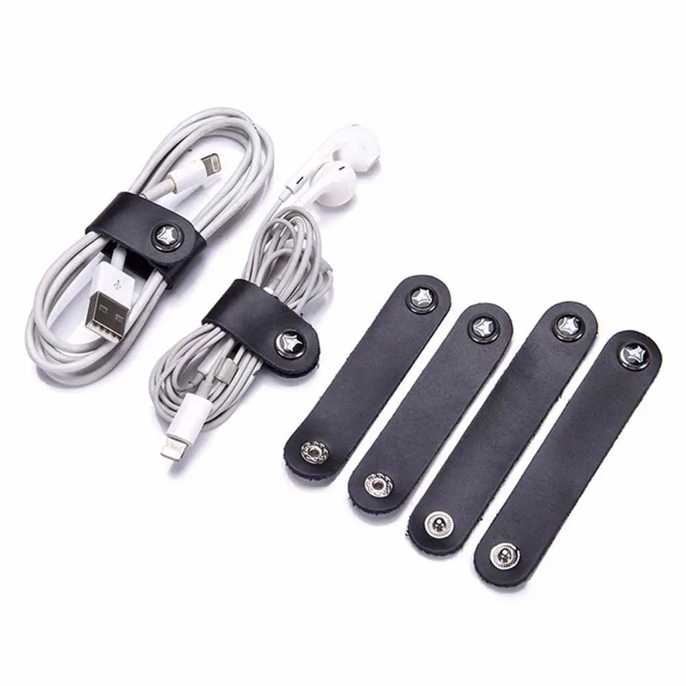 4er Set Leder Kabel Organizer Wickler Clips