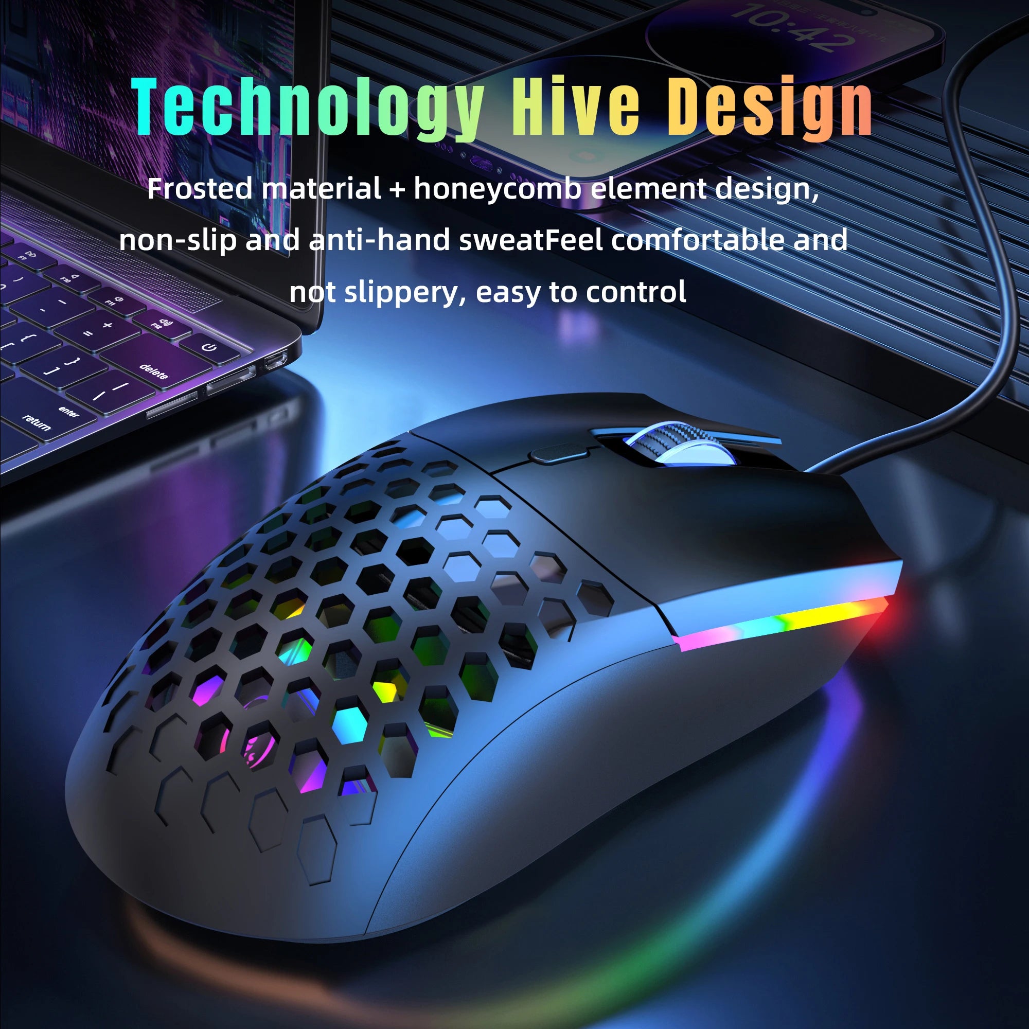 Leichte Gaming-Maus mit Wabenstruktur und 6400 DPI