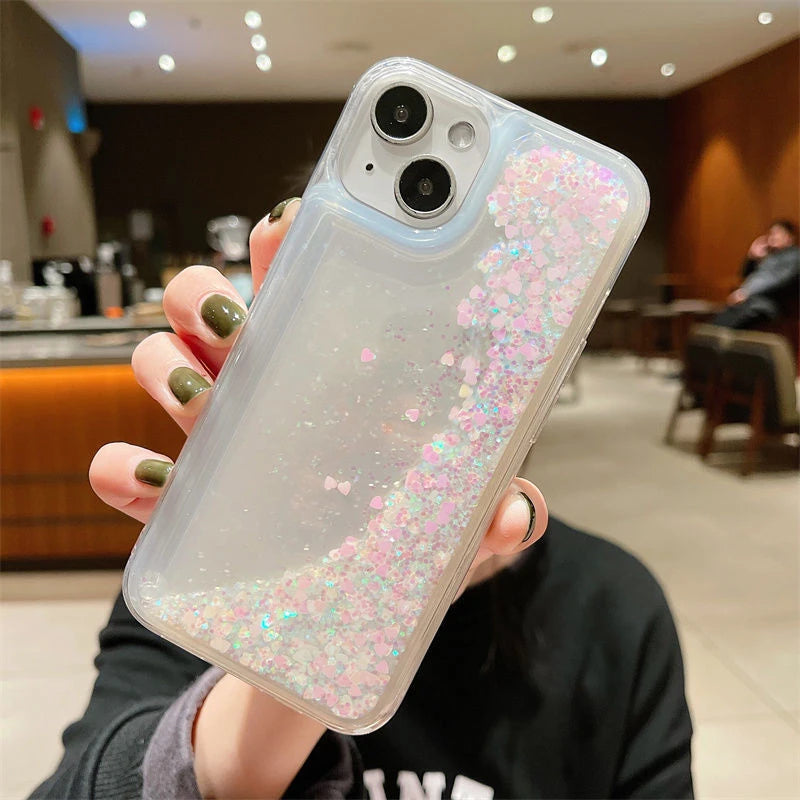 Flüssige Glitzerherz-Hülle für iPhone 17 Pro Max