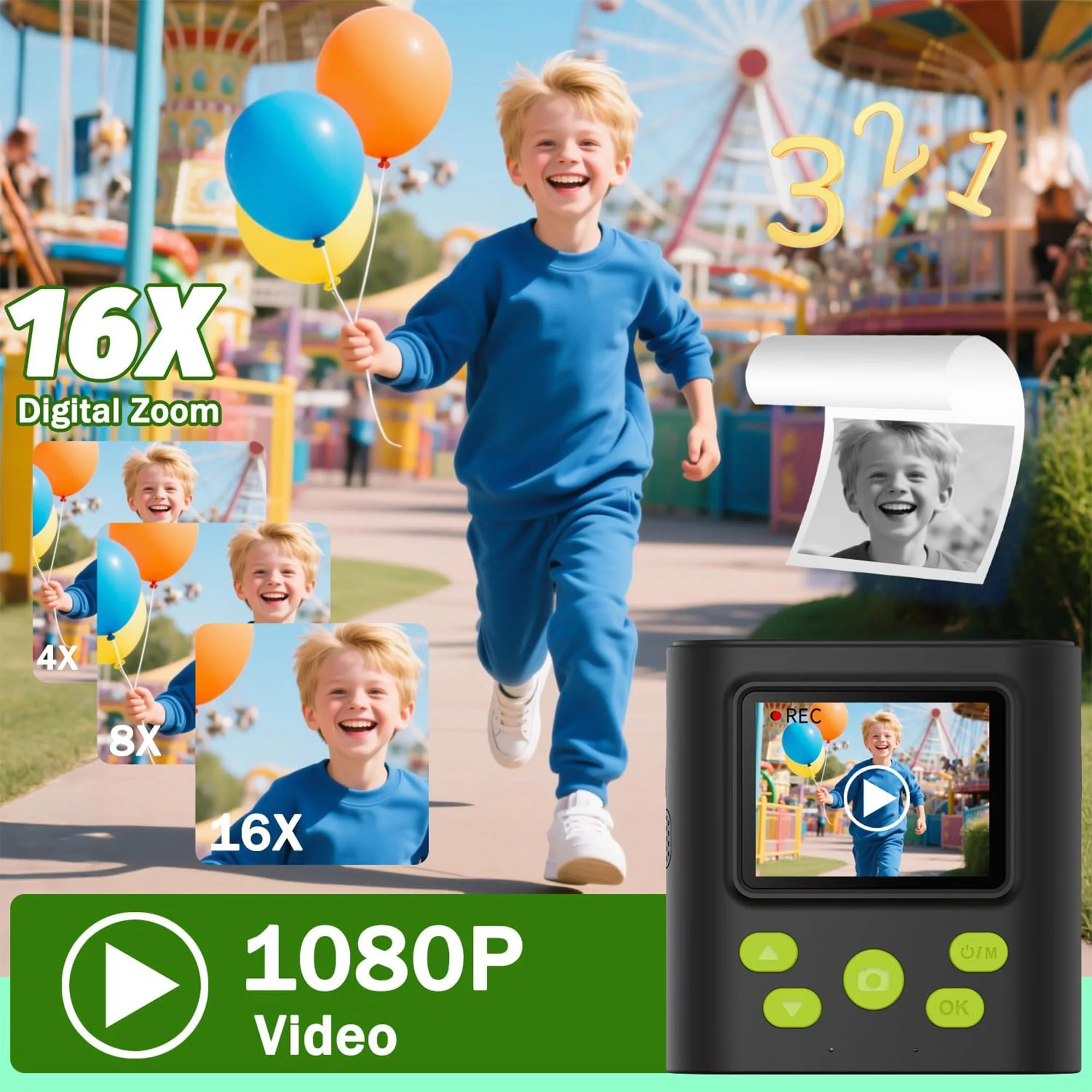 Kinder-Druckkamera 1080P HD mit Druckpapier & 32 GB