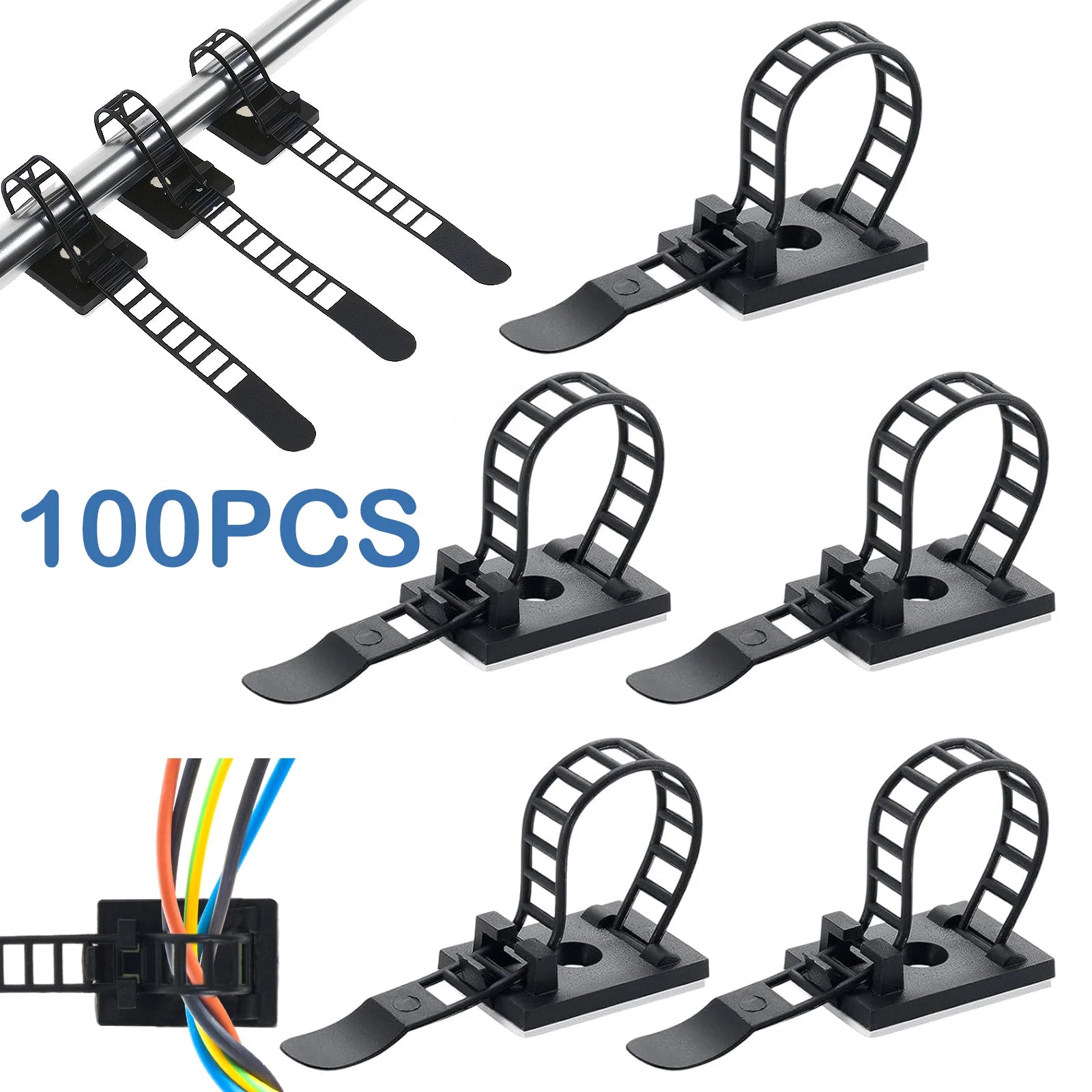 100 Stück selbstklebende Nylon Kabelbinder Set