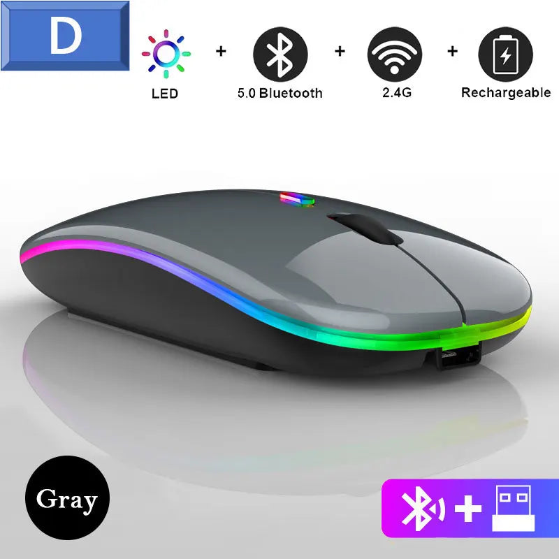 Leise Bluetooth-Maus mit LED, 2.4G, tragbar & präzise