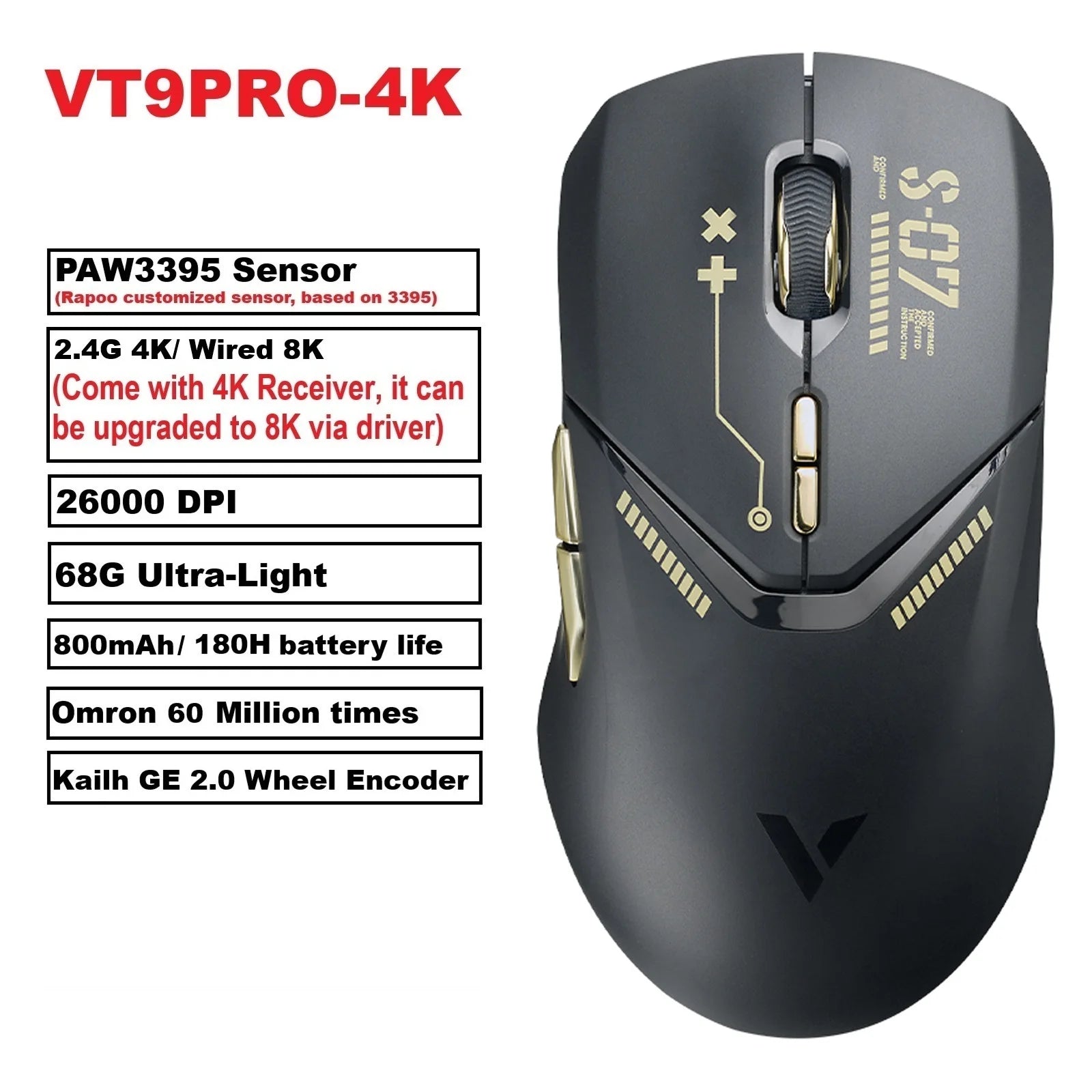 Ultraleichte Gaming-Maus 26000 DPI mit Dual-Modus