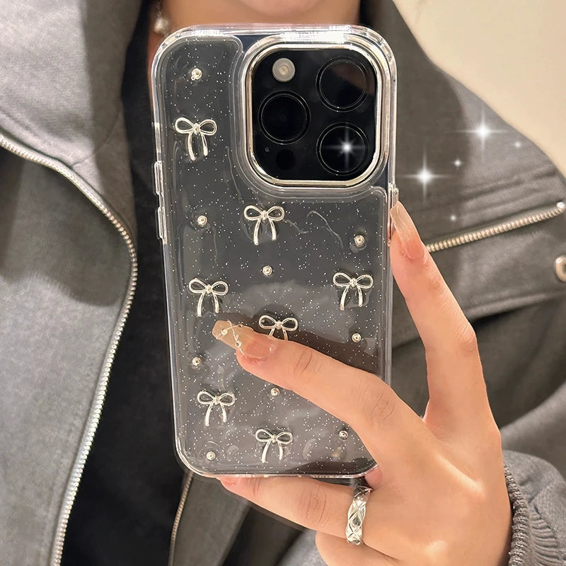Korean Glitter Bow Phone Case for iPhone 17