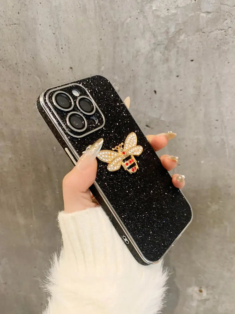 Luxuriöse Glitzer-Hülle mit 3D-Biene für iPhone 17