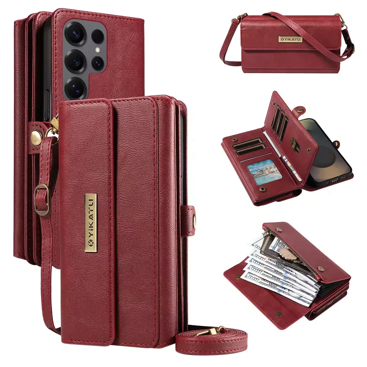 Leder Geldbörse Umhängetasche mit Case für Samsung Galaxy