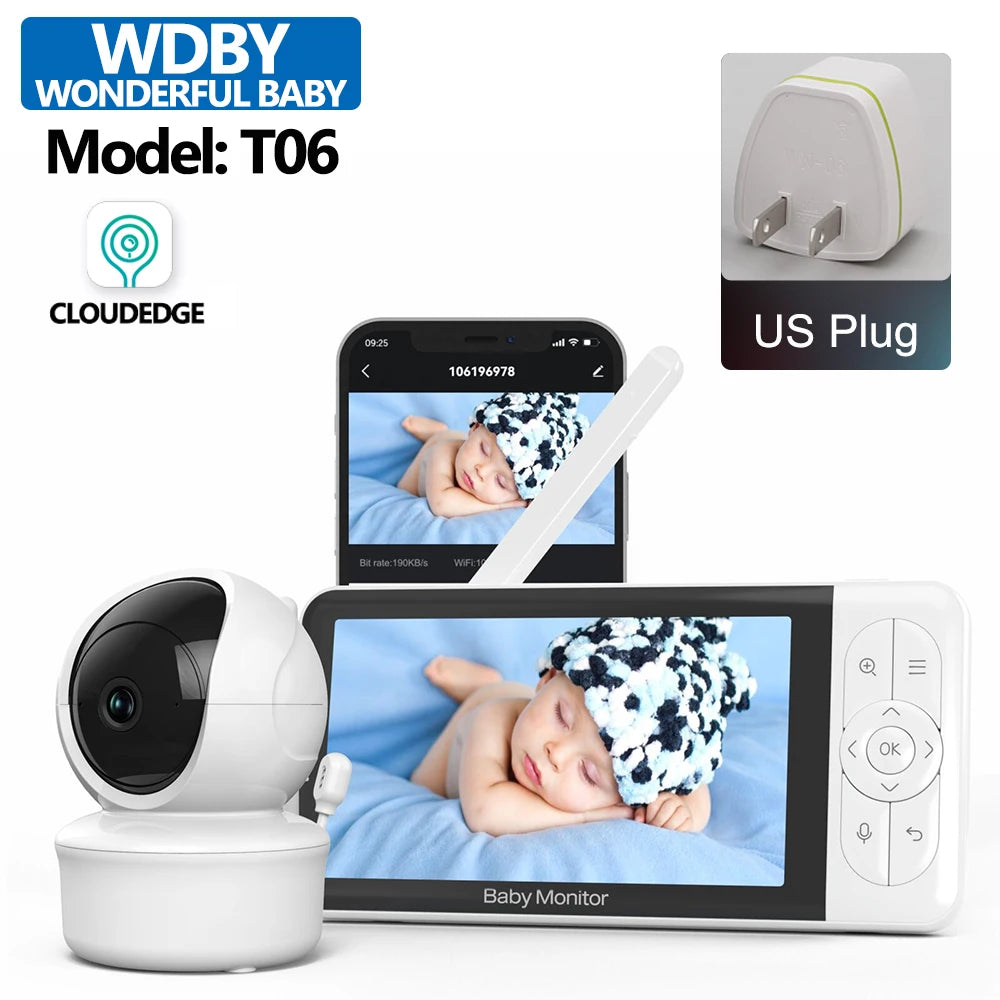 5 Zoll Baby Monitor 1080P PTZ Nachtsicht Temperatur