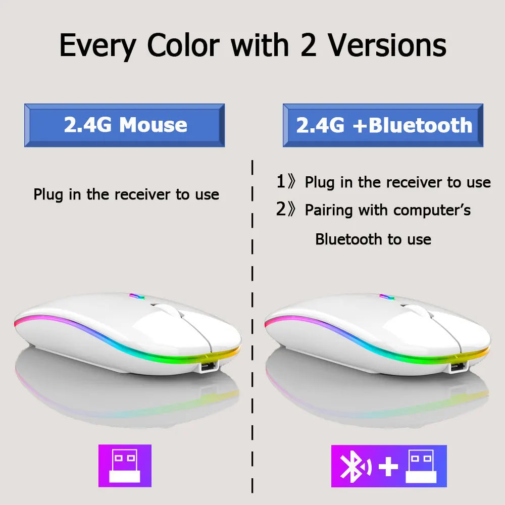 Leise Bluetooth-Maus mit LED, 2.4G, tragbar & präzise