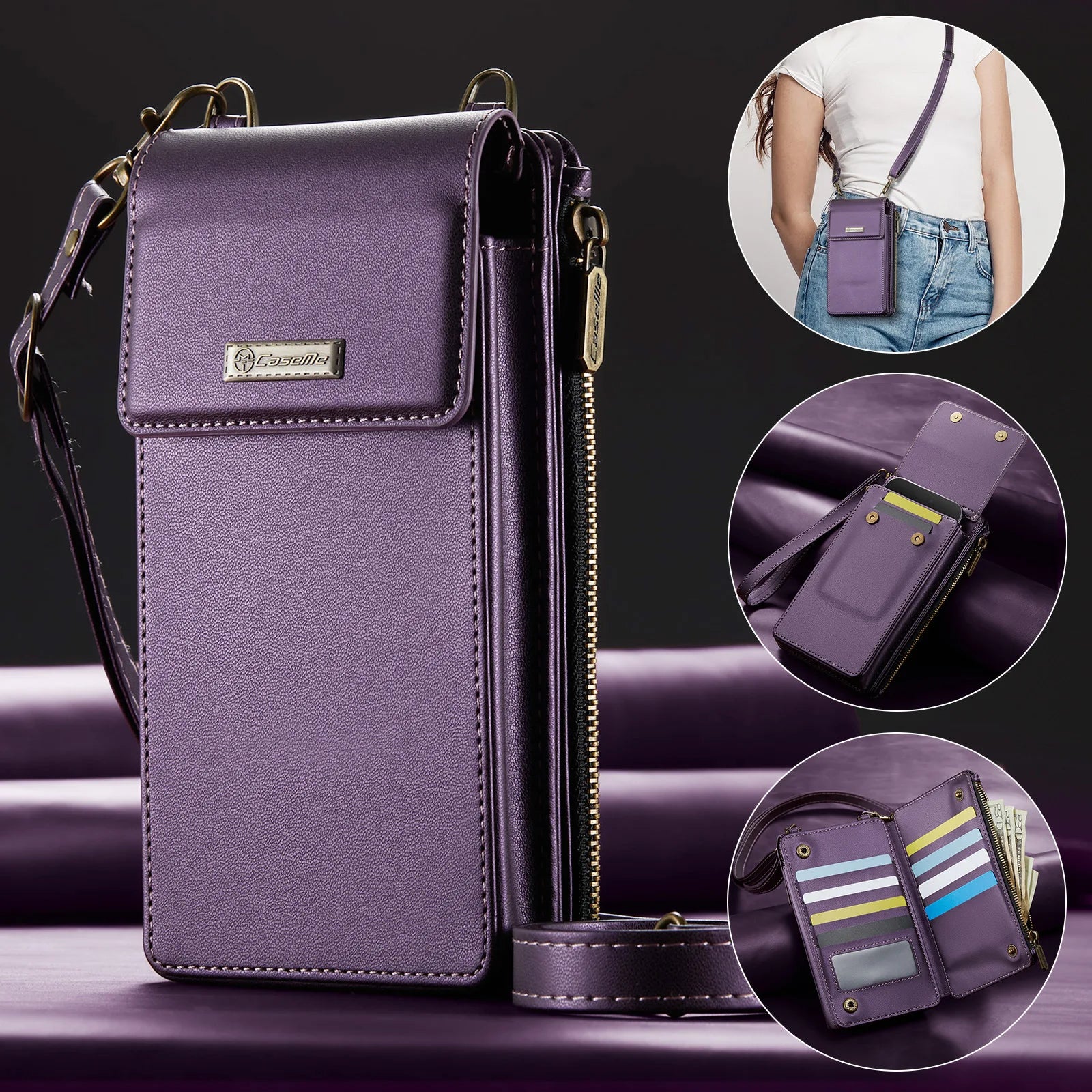 Crossbody Leder-Handytasche mit Kartenfächern iPhone