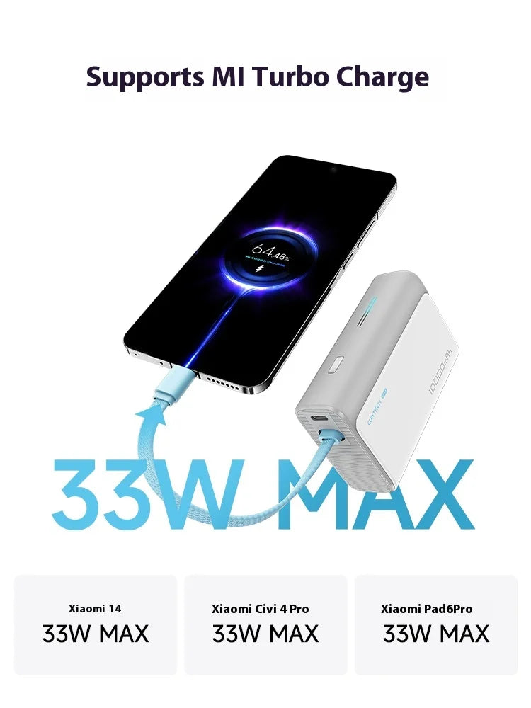 Kompakte Powerbank 10000mAh mit integriertem Kabel