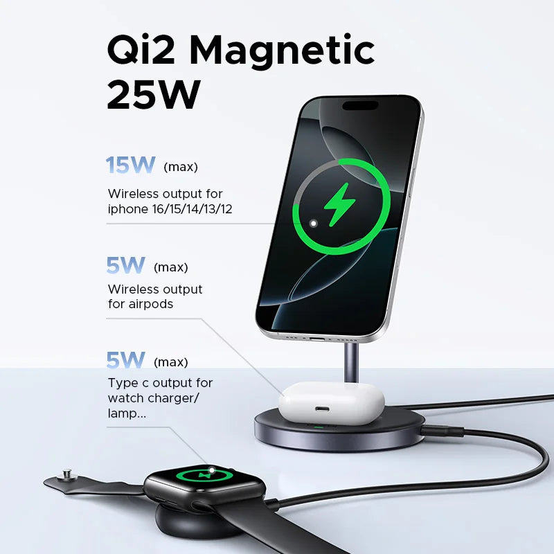 25W Qi2 MagSafe Ladehalter für iPhone & AirPods