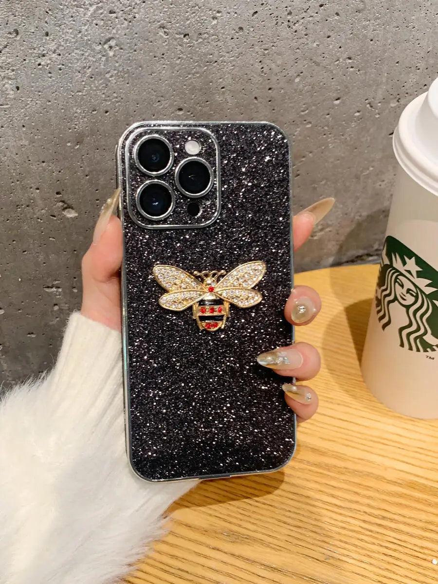 Luxuriöse Glitzer-Hülle mit 3D-Biene für iPhone 17